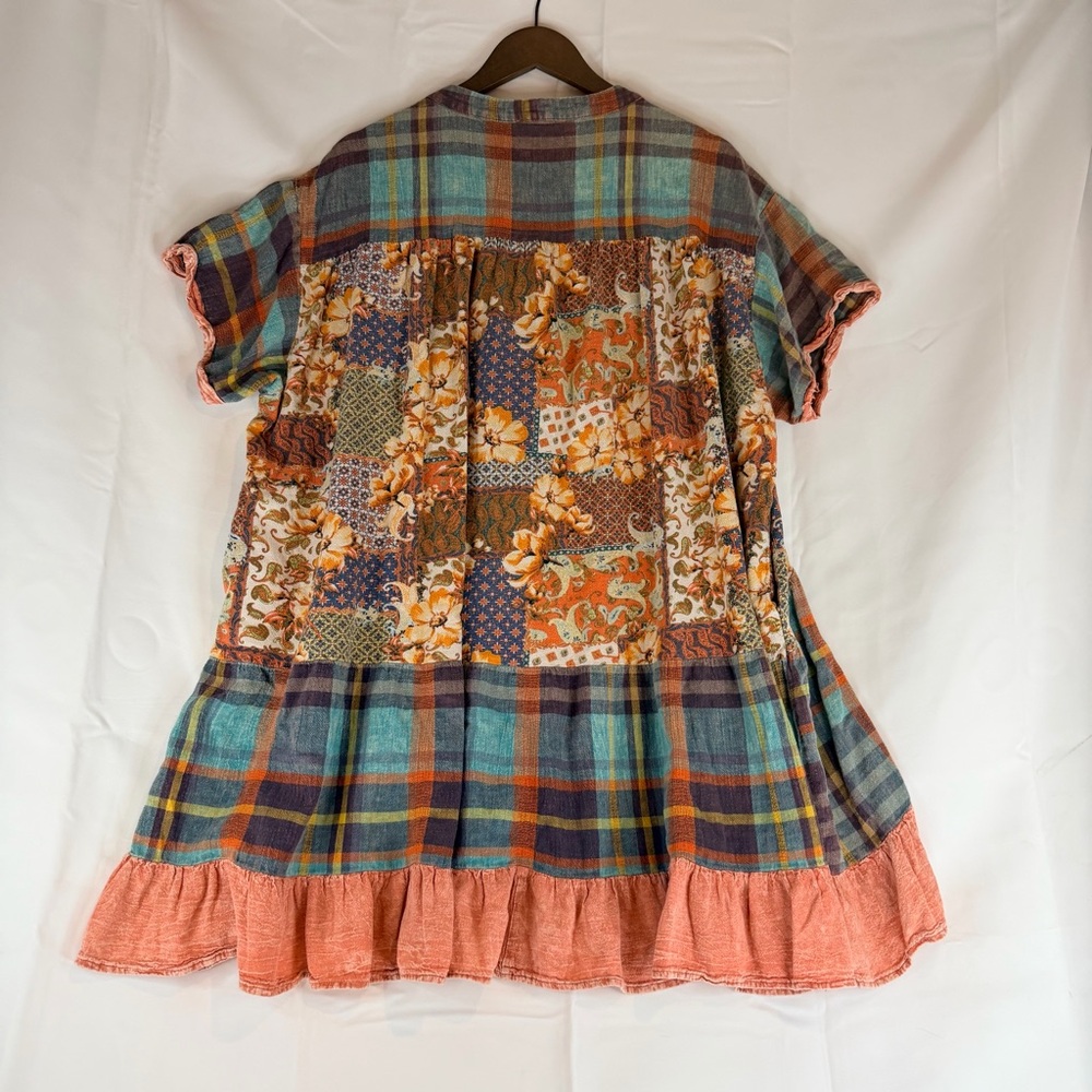 OLI & HALI Women’s Size M Dress Mini Oversized Boho Plaid Floral V Neckline - Picture 12 of 15